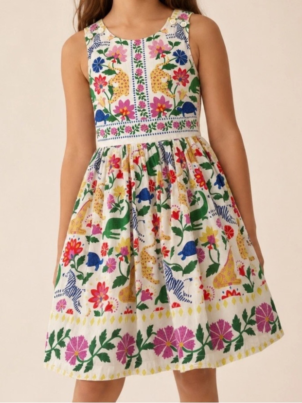 Mini boden Safari Floral Print Cotton Cross Back Sundress